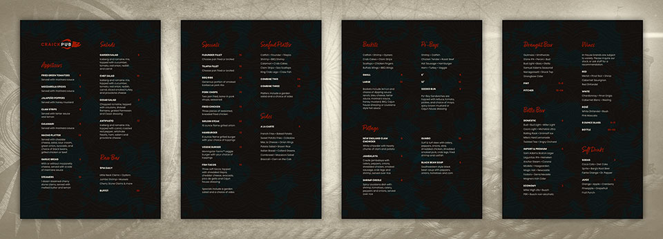 Craick Pub menu